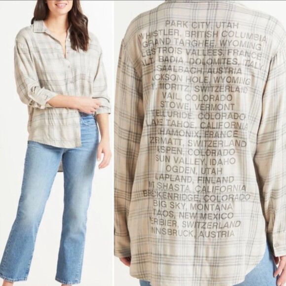 Sundry Tops - SUNDRY Ski Destination Plaid Button‎ Down Gray Sz 1 (US Small)
